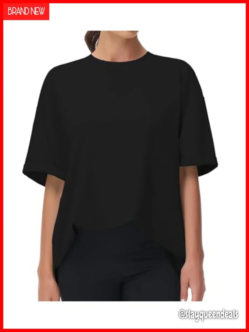 Oversized Crewneck Short Sleeve Tee Drop Shoulder Tunic Top Casual Workout